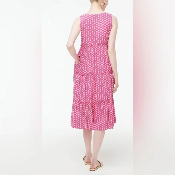 J. Crew Factory Pink Floral Tiered Midi Dress - Picture 3 of 8